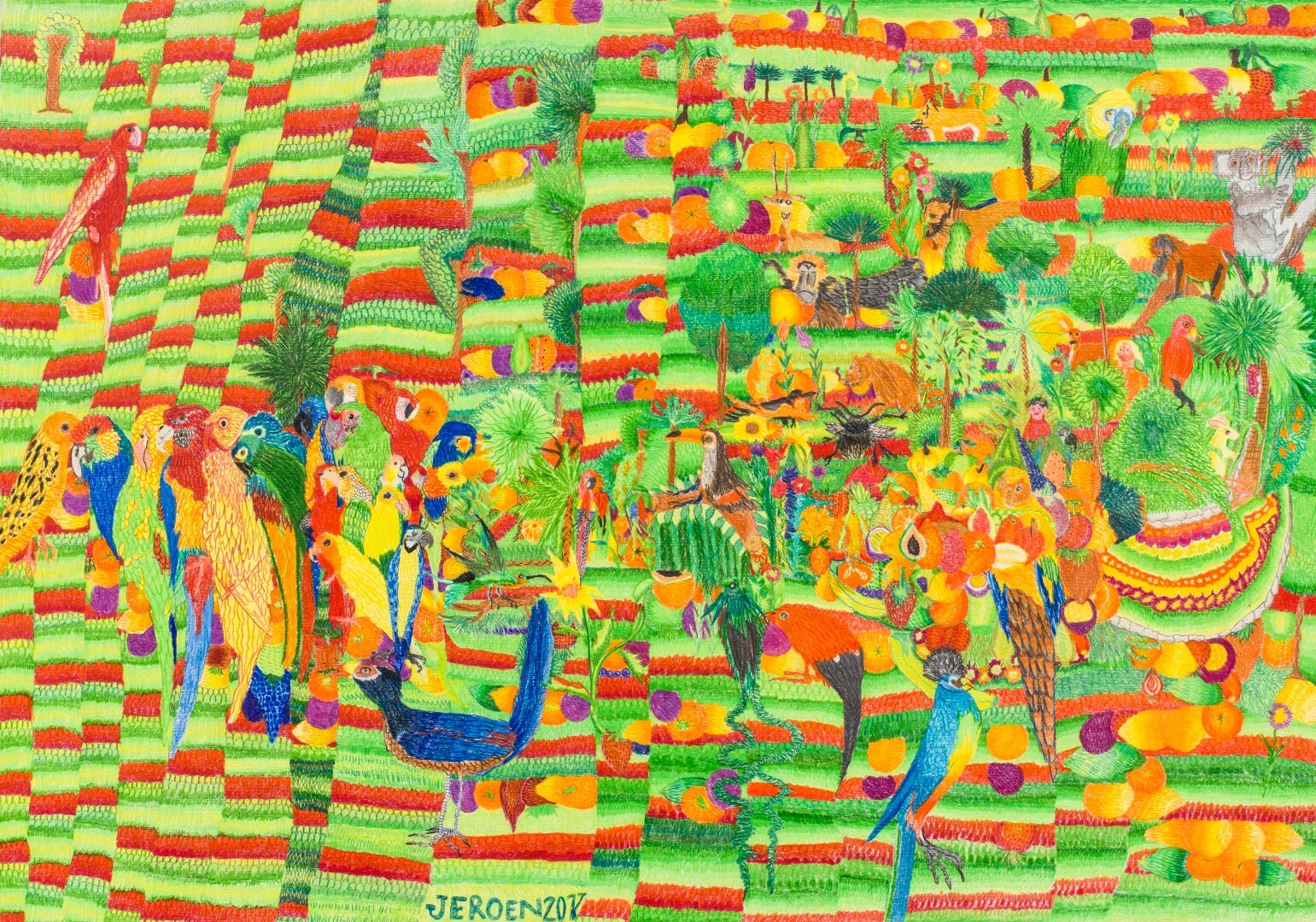 Kleurrijk kunstwerk van Jeroen Pomp met dieren