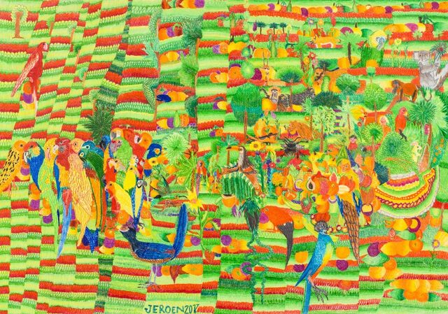 Kleurrijk kunstwerk van Jeroen Pomp met dieren