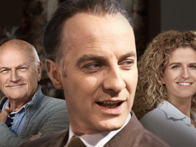 Jacques Klöters en Carolien Borgers aan weerzijde van Wim Sonneveld