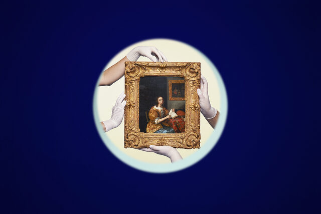 Door een kijkgaatje zien we een schilderij uit het Rijksmuseum