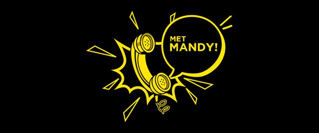 Illustratie van telefoon met spraakbubbel "met Mandy"