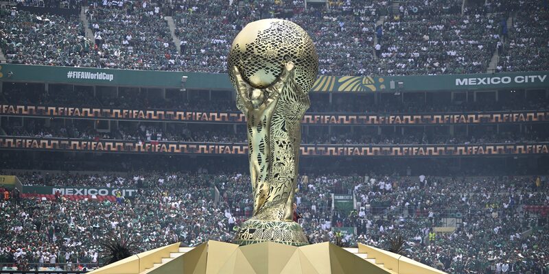 A huge replica of the World Cup trophy is seen during the opening ceremony ahead of the 2026 World Cup Group A football match between Mexico and South Africa at the Mexico City Stadium in Mexico City on June 11, 2026.
Alfredo ESTRELLA / AFP