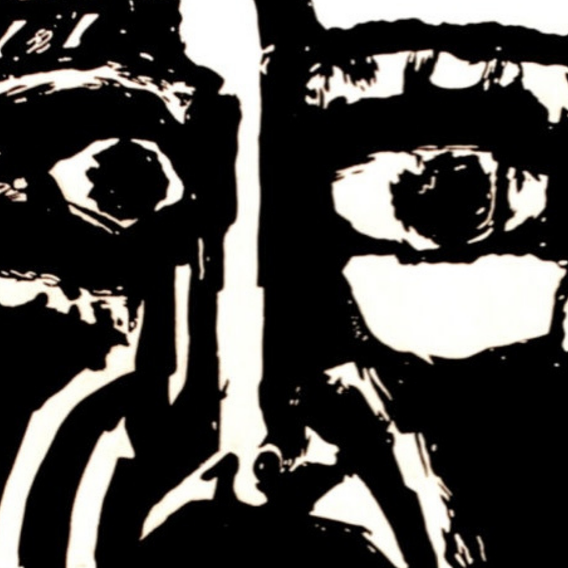 Poster voor de film La Dulce Vida (La Dolce Vita) op Cuba. Een angstig grof geschilderd gezicht in zwart wit.