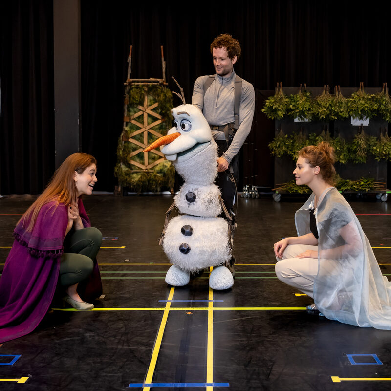 Olaf sneeuwpopje van frozen gespeeld door Steven Roox met Anna en Elsa