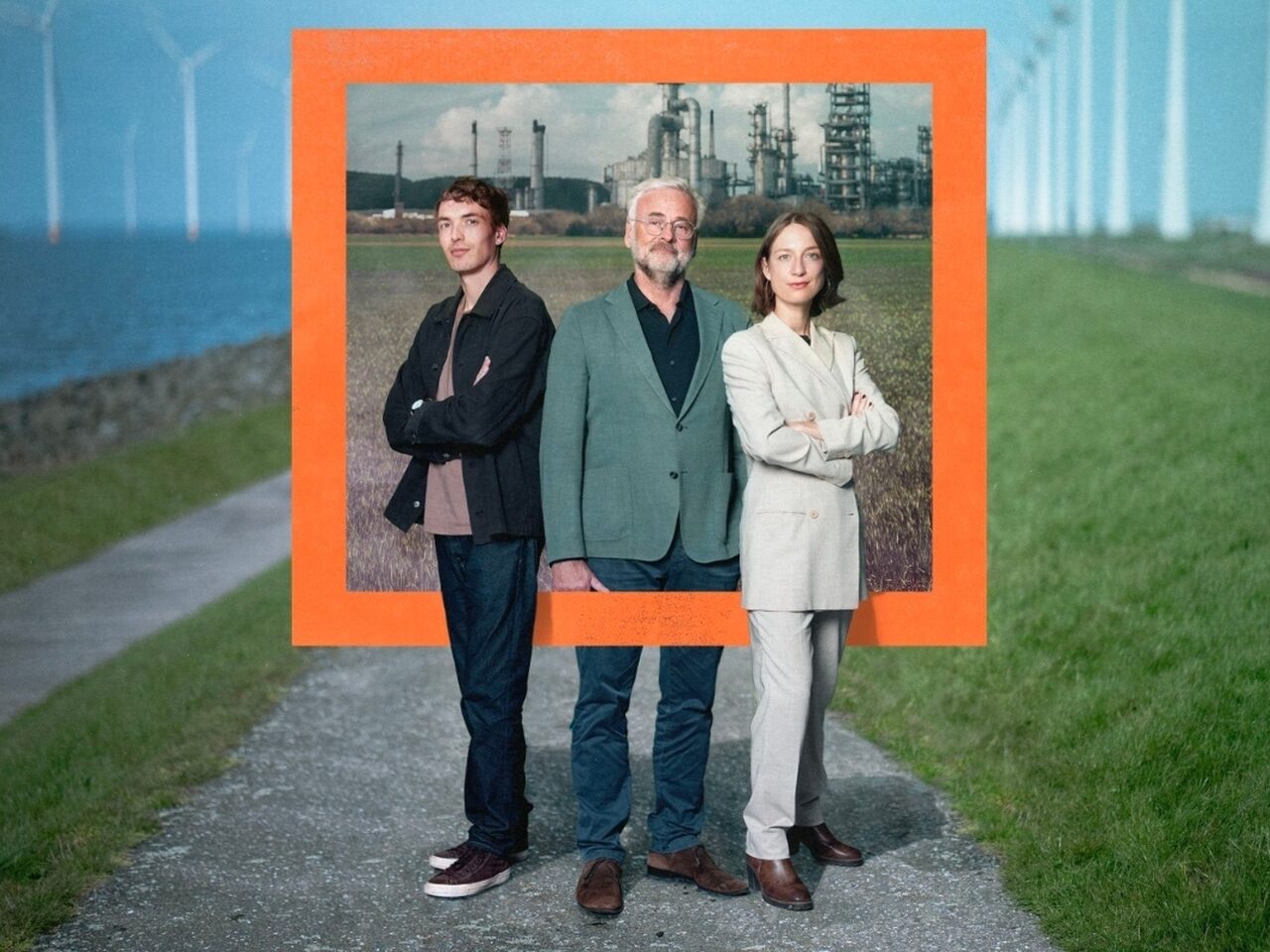 Journalist en schrijver Jeroen Smit samen met klimaatjournalisten Jaap Tielbeke en Daphné Dupont-Nivet