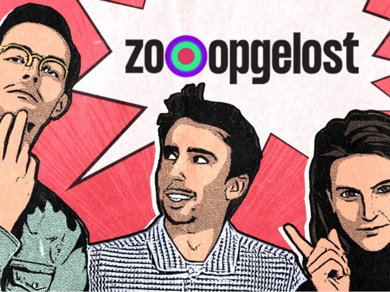 Illustratie van wetenschapsjournalist Anna Gimbrère en comedians Tex de Wit en Stefan Pop