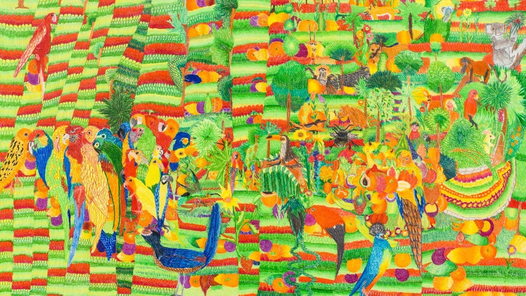 Kleurrijk kunstwerk van Jeroen Pomp met dieren