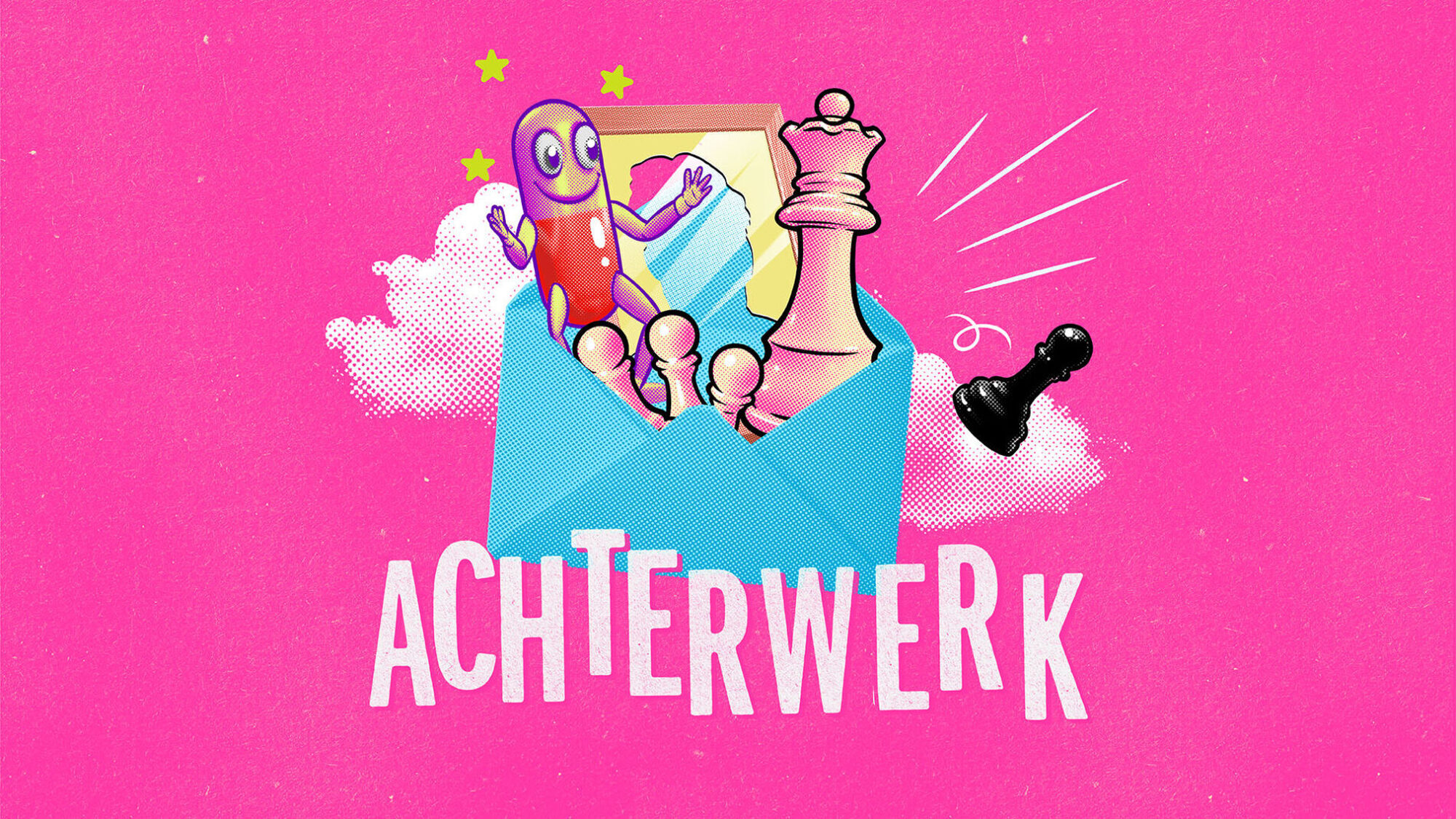 Grafisch ontwerp waar objecten uit een brief steken