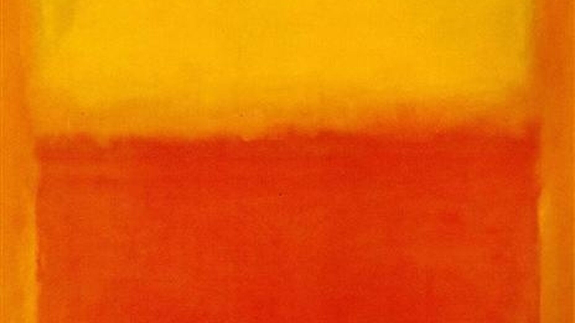 Foto van 'Orange and yellow', het schilderij van Rothko. Het zijn twee vlakken, de bovenste is geel en de onderste oranje.