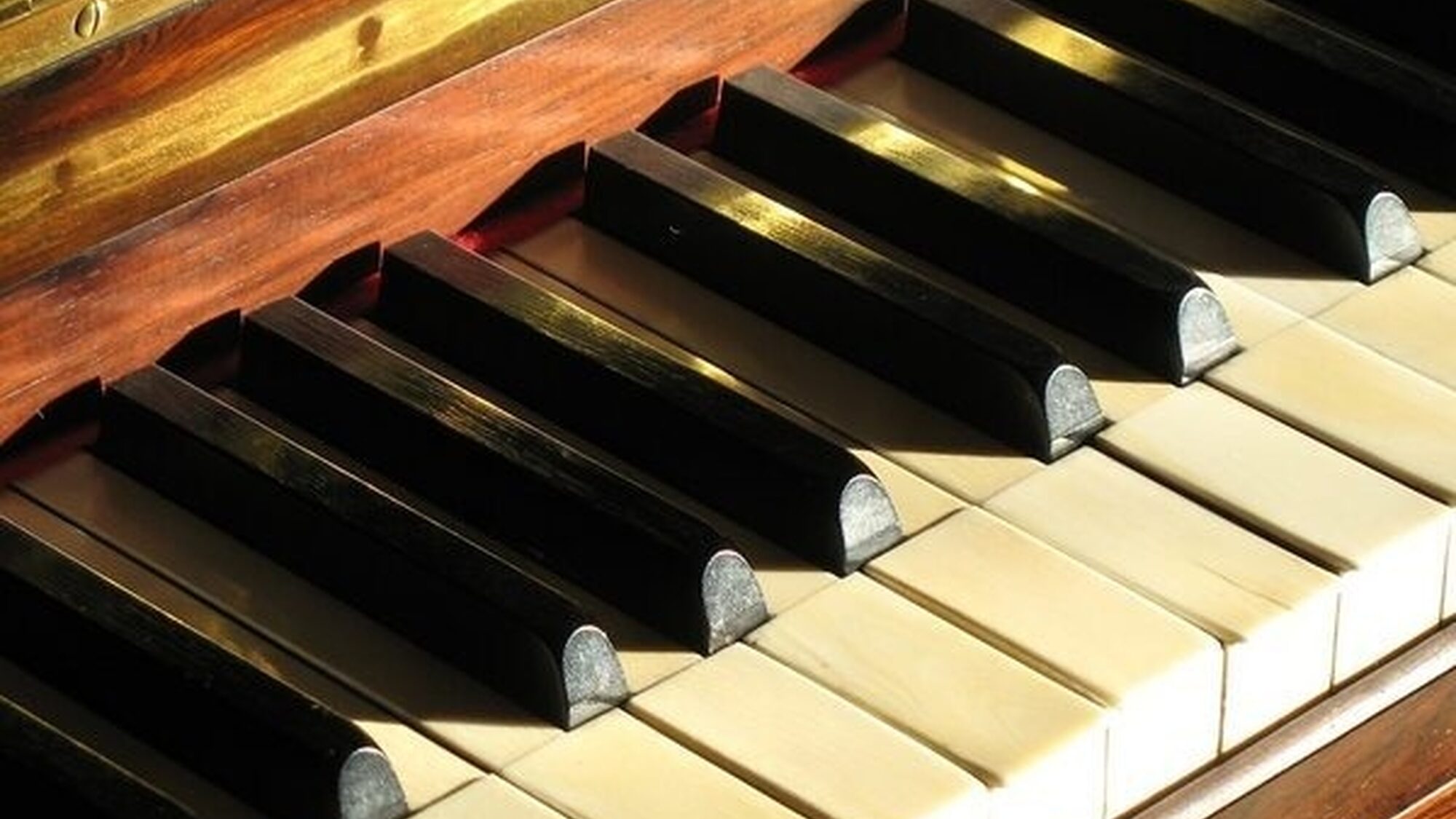 Close up van de toetsen van een piano.