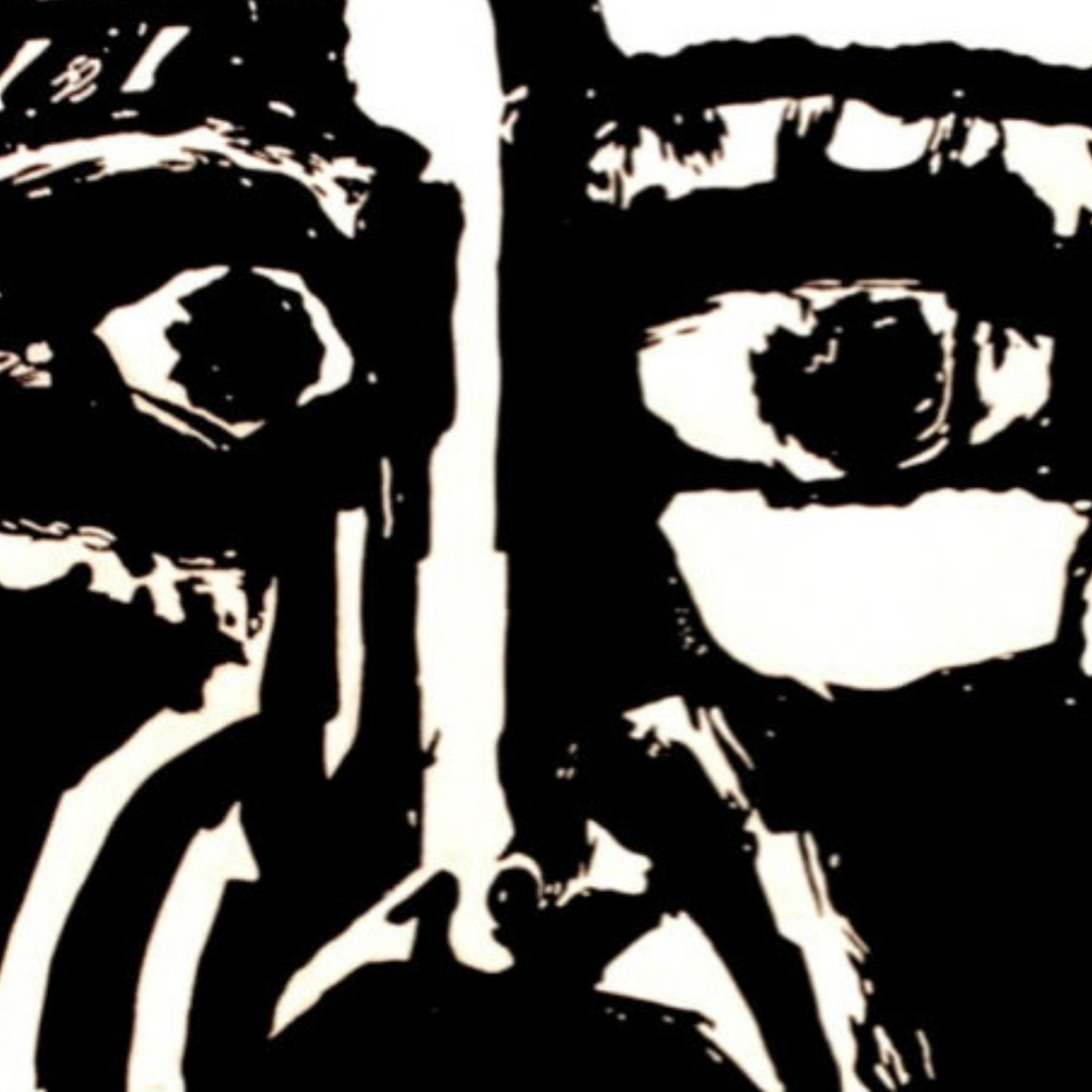 Poster voor de film La Dulce Vida (La Dolce Vita) op Cuba. Een angstig grof geschilderd gezicht in zwart wit.