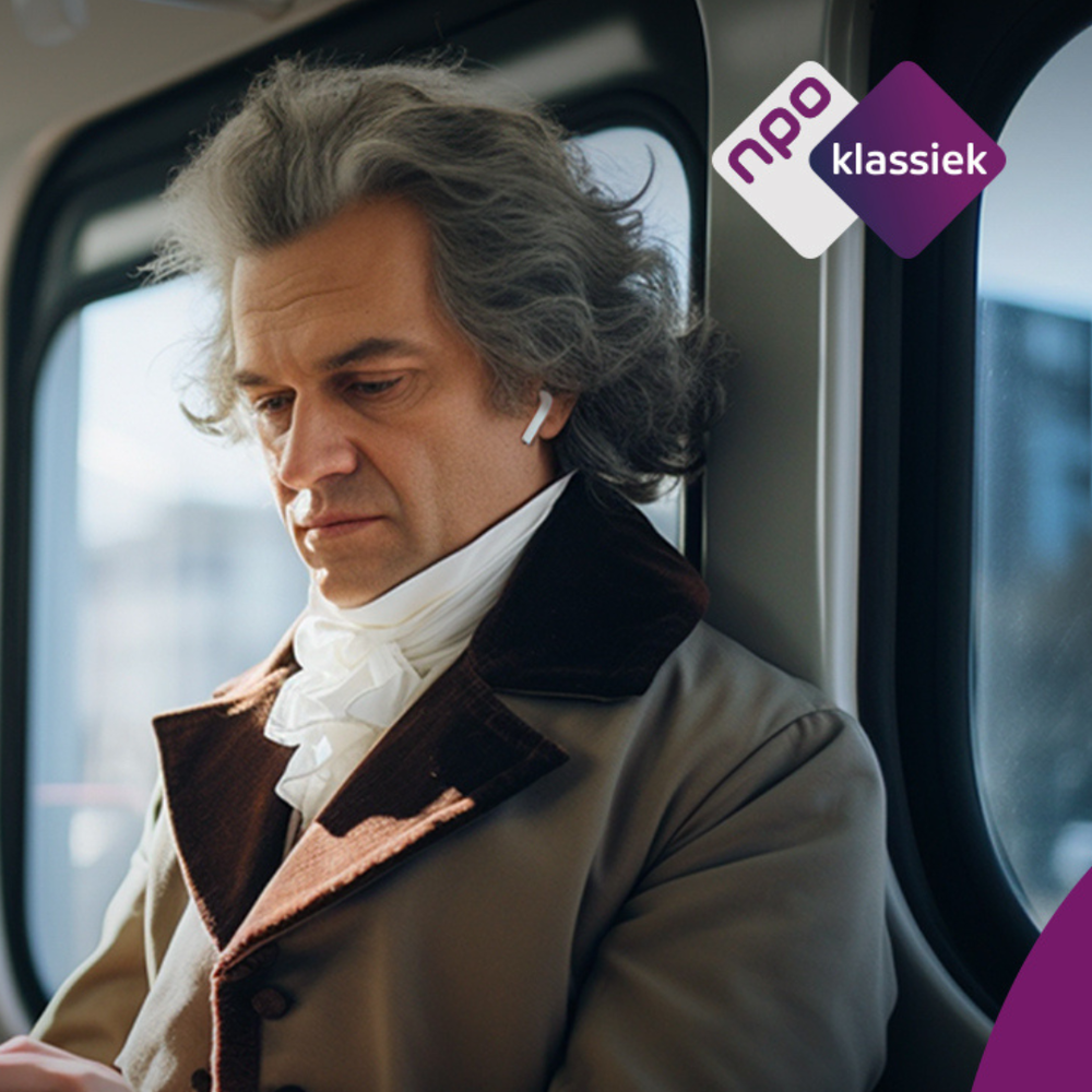 Man in ouderwetse kleding luistert naar muziek in de metro