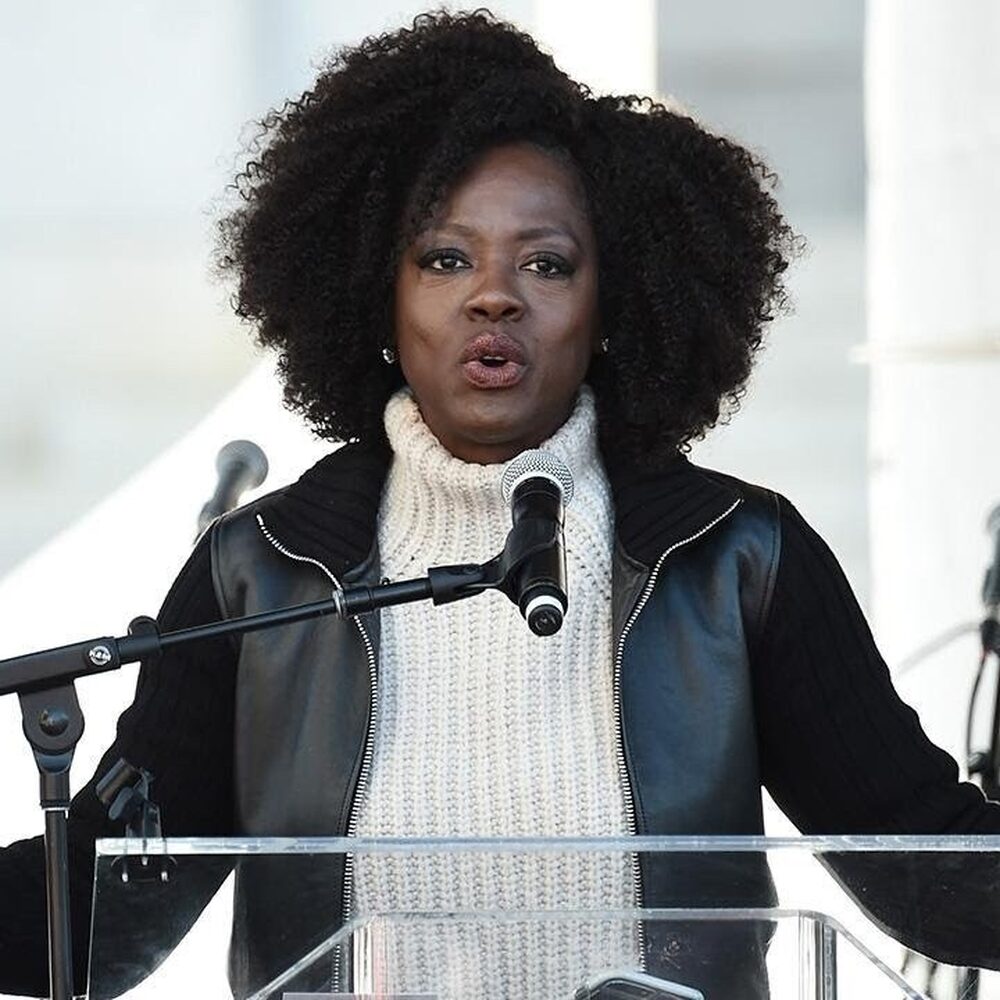 Viola Davis tijdens haar speech bij de Women's March in Washington in 2018.