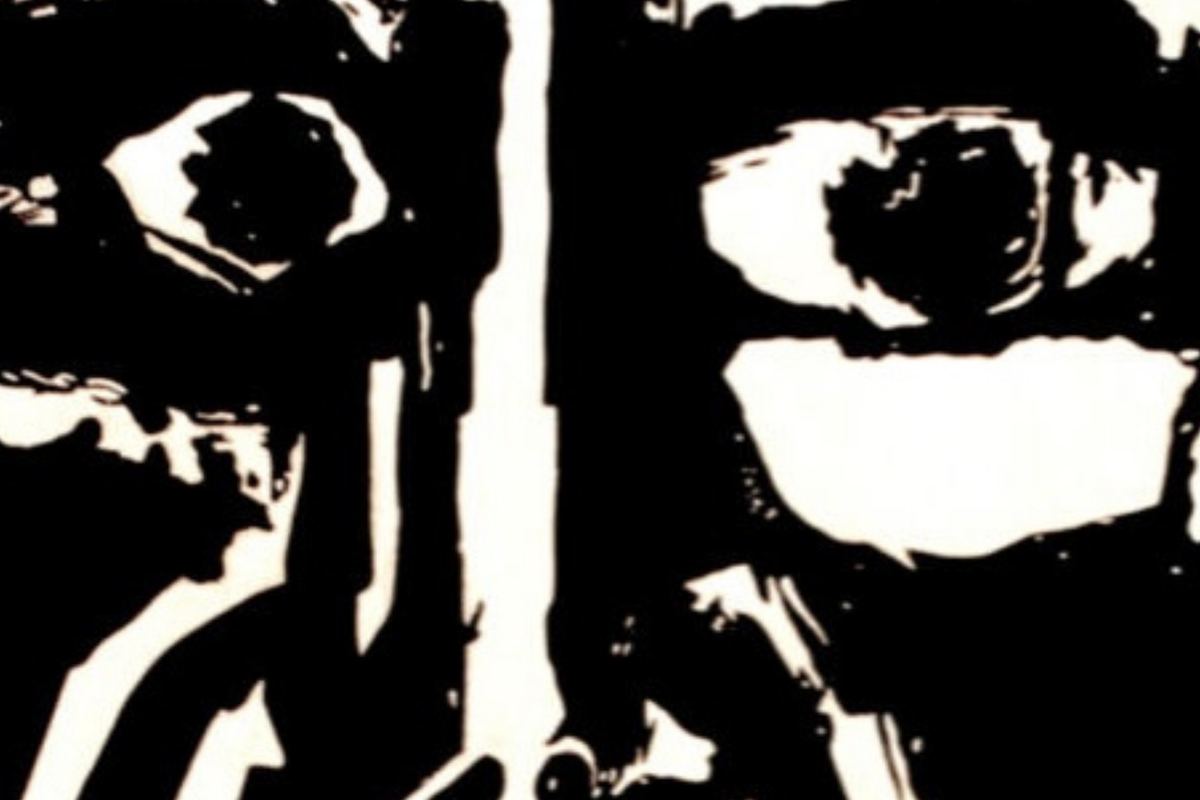 Poster voor de film La Dulce Vida (La Dolce Vita) op Cuba. Een angstig grof geschilderd gezicht in zwart wit.