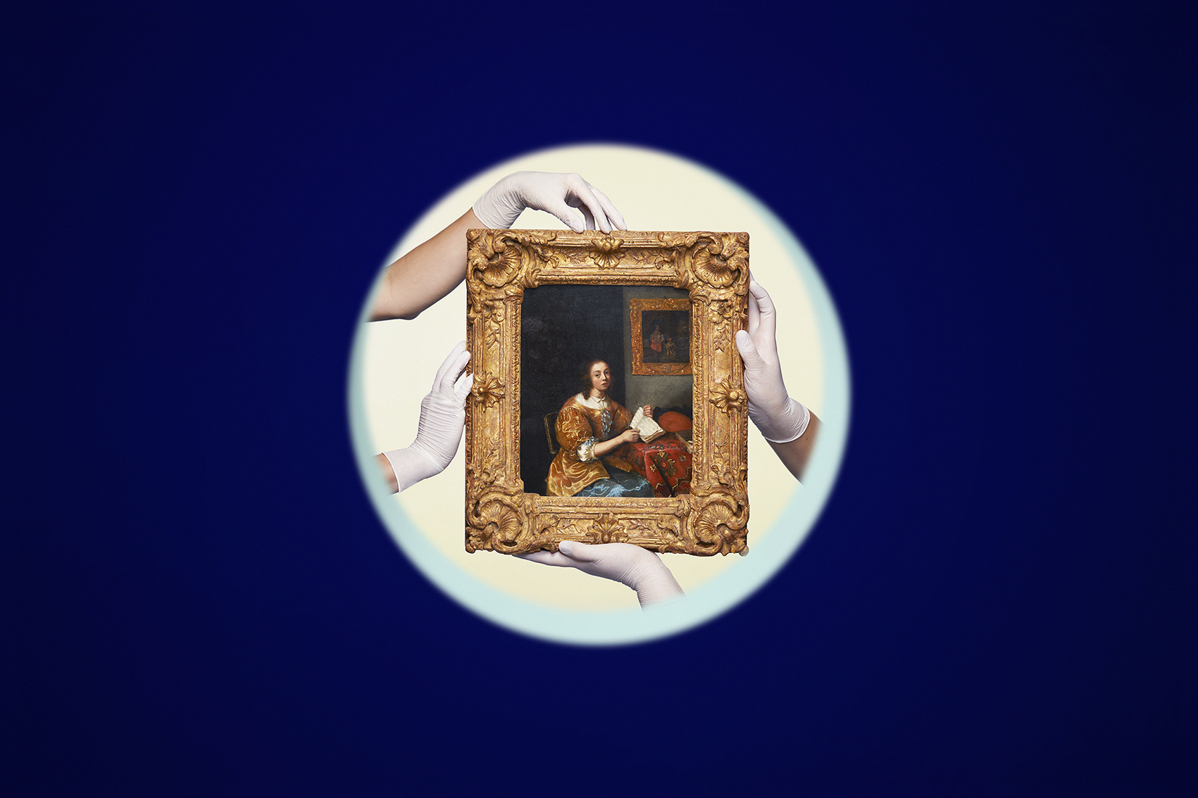 Door een kijkgaatje zien we een schilderij uit het Rijksmuseum