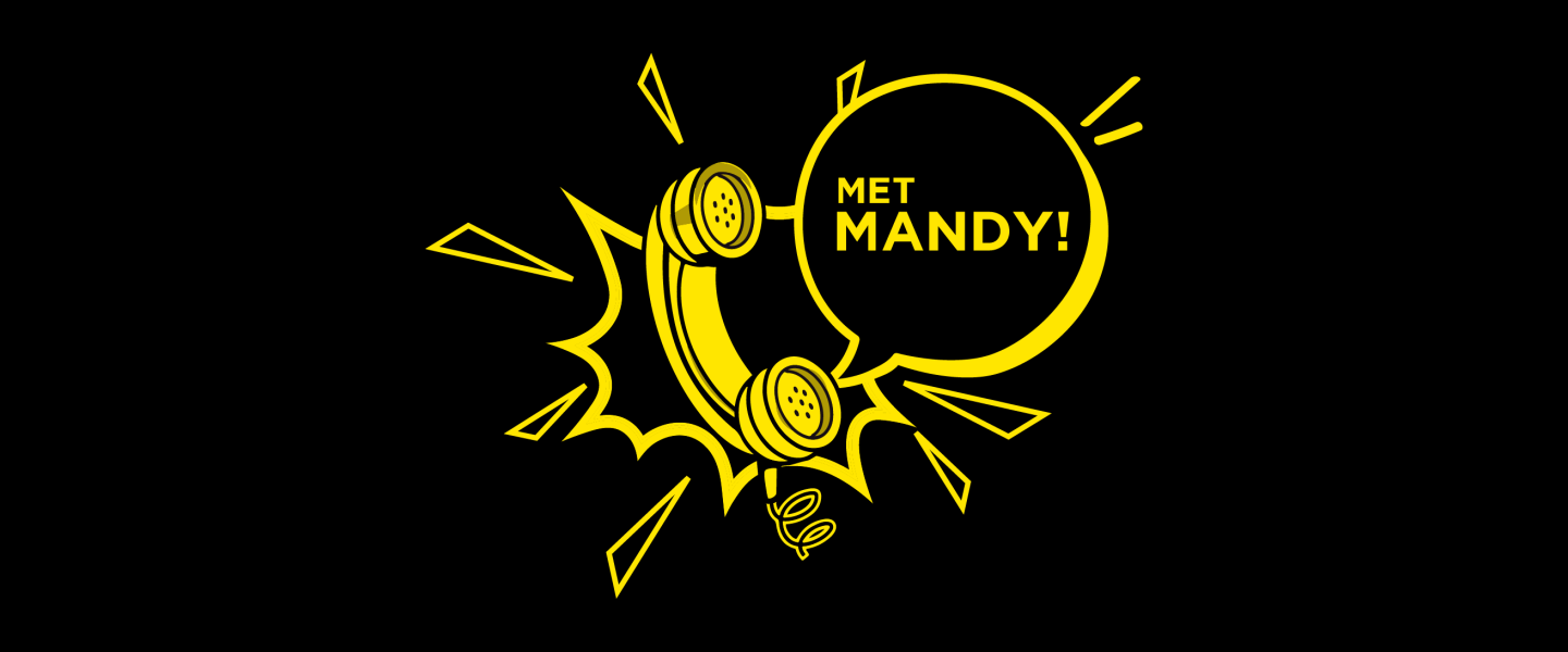 Illustratie van telefoon met spraakbubbel "met Mandy"